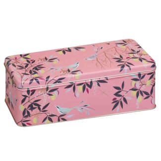 Coral Orchard Birds Long Deep Rectangular Tin