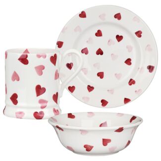 Pink Hearts 3 Piece Breakfast Set