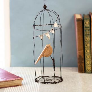 Large Naive Bird in Wire Cage Ornament