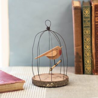 Small Naive Bird in Wire Cage Ornament