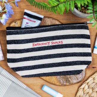 Emergency Snacks Wide Striped Cosmetic Bag