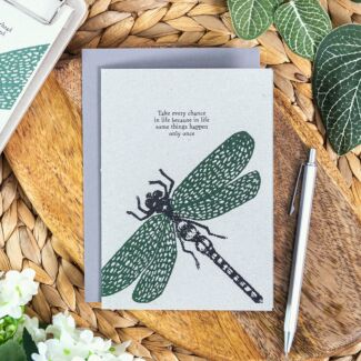 Block Print ‘Take Every Chance’ Dragonfly Greetings Card