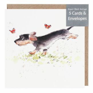 Running Dog With Butterflies Pack of 5 Notecards