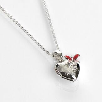 Girls Silver Plated Butterfly Heart-Shaped Locket