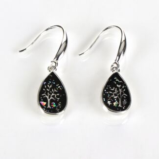 Silver Plated Midnight Sparkle Heart Tree Earrings