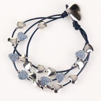 Blue Multi Hearts Leather Bracelet