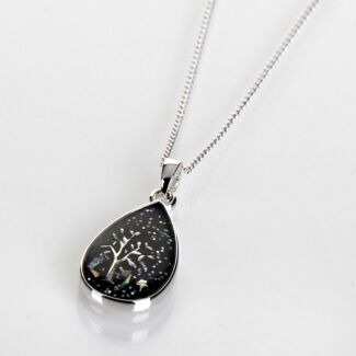 Silver Plated Midnight Sparkle Teardrop Tree Necklace