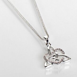 Silver Plated Celtic Knot Diamante Heart Necklace