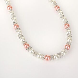 Silver Plated Pink Pearl Lace Necklace