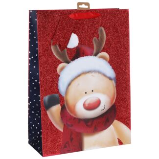 ‘Jolly Reindeer’ Glitter Extra Large Christmas Gift Bag