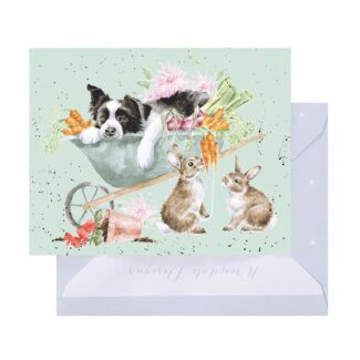 ‘Sleeping On The Job’ Dog & Rabbits 9cm Mini Greetings Card