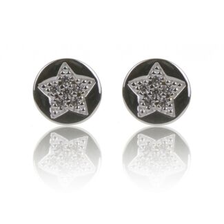 Clear CZ Pave Round Star Boxed Stud Earrings