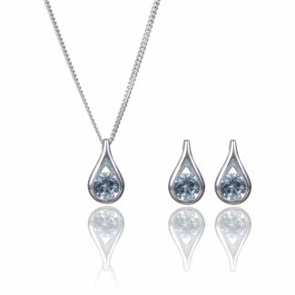 Blue Topaz Teardrop 2 Piece Jewellery Set