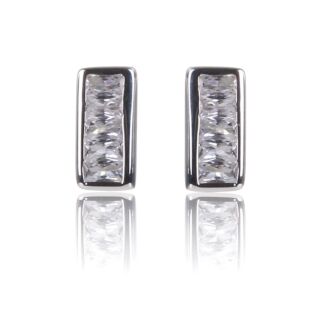 Clear CZ Channel Set Boxed Stud Earrings