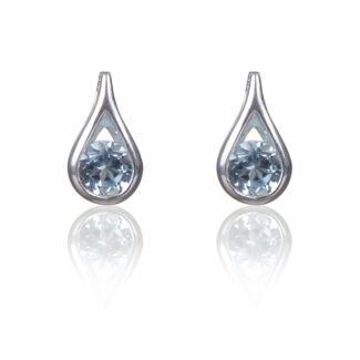 Blue Topaz Teardrop Silver Stud Earrings