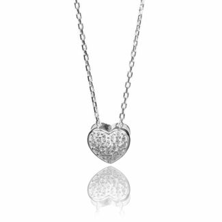 Clear Cubic Zirconia Boxed Heart Necklace 