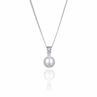 Pearl & Cubic Zirconia Pendant Silver Necklace