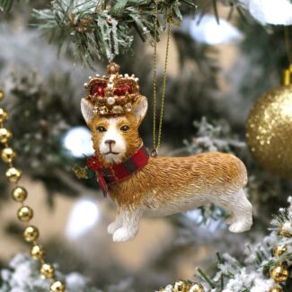 Resin Corgi Dog in Crown Tree Decoration