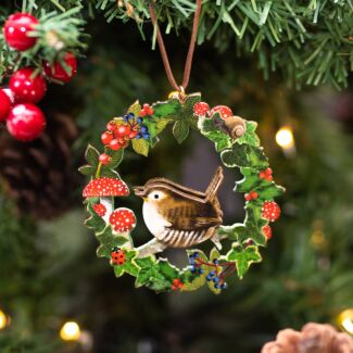 Wren Wreath Wooden Tree Decoration