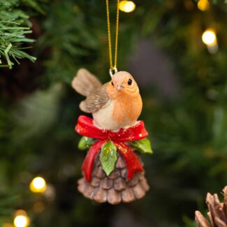 Robin On Cone Resin Tree Decoration