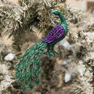 Glitter Moulded Peacock Tree Decoration