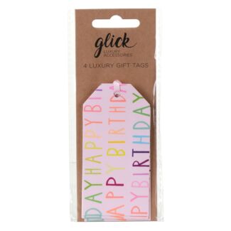 Pink Birthday Script Gift Tags