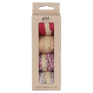 Pack of 4 Christmas Kraft & Red Paper Ribbons