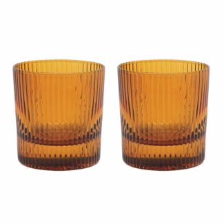 ‘The Scout’ Lowball Glass Set of 2 Amber