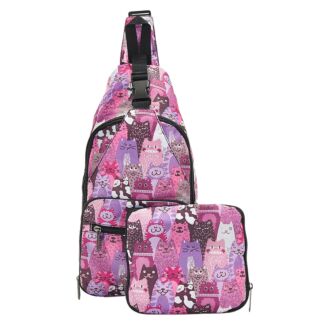 Purple Stacking Cats Recycled Foldaway Crossbody Bag