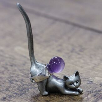 Crouching Cat Pewter Ring Holder