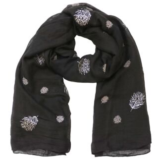 Glitter Leaves Black Scarf