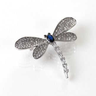 Glitzy Dragonfly White Gold Plated Brooch