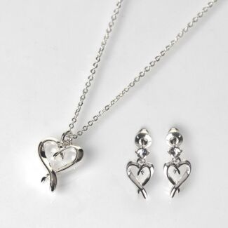 Silver Plated Kissing Heart Necklace & Earrings Gift Set