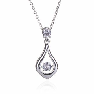 Silver Plated Moving Crystal Teardrop Necklace