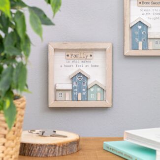 Love Lane ‘Family’ Three House Framed Wooden Plaque