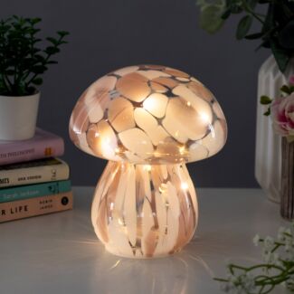 Handblown Glass Pink LED Mushroom Lamp
