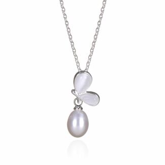 Silver Plated Freshwater Pearl Butterfly Necklace