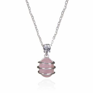 Silver Plated Rose Quartz Coiled Necklace 