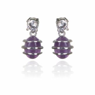 Silver Plated Amethyst Coiled Earrings