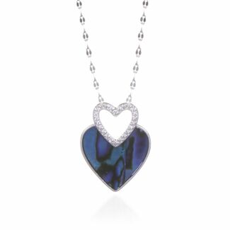 Silver Plated Paua Shell Heart Duo Necklace