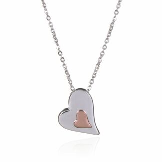 Silver & Rose Gold Plated Polished Two Tone Heart Necklace