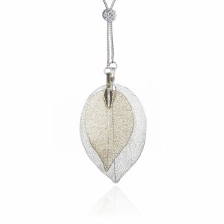Silver & Gold Plated Back To Nature Two Tone Leaves Necklace