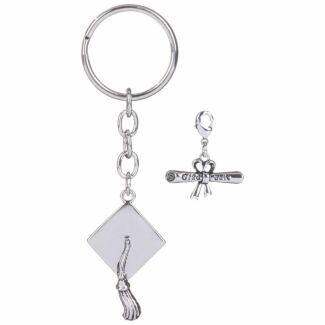 Silver Plated Graduation Cap Keepsake Keyring And Charm