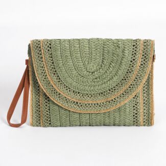 Sage & Gold Woven Detail Clutch Bag