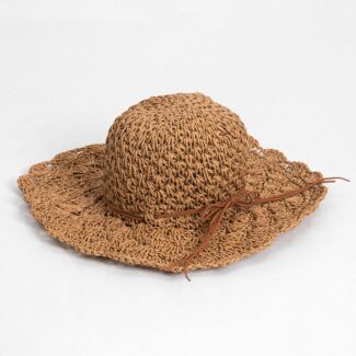 Dark Brown Natural Straw Scallop Edge Sun Hat