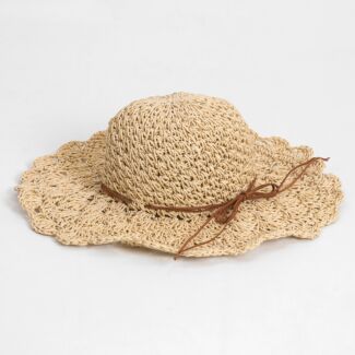 Light Brown Natural Straw Scallop Edge Sun Hat