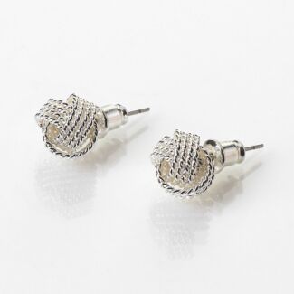 Silver Plated Rope Knot Stud Earrings