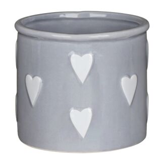 Grey With White Hearts Small Plant Pot