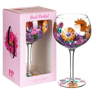 Hand Painted Sunflowers & Purple Wildflowers Gin Glass