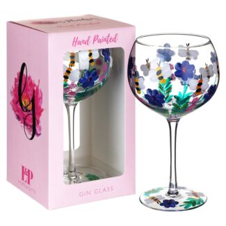 Hand Painted Bees & Wildflowers Gin Glass